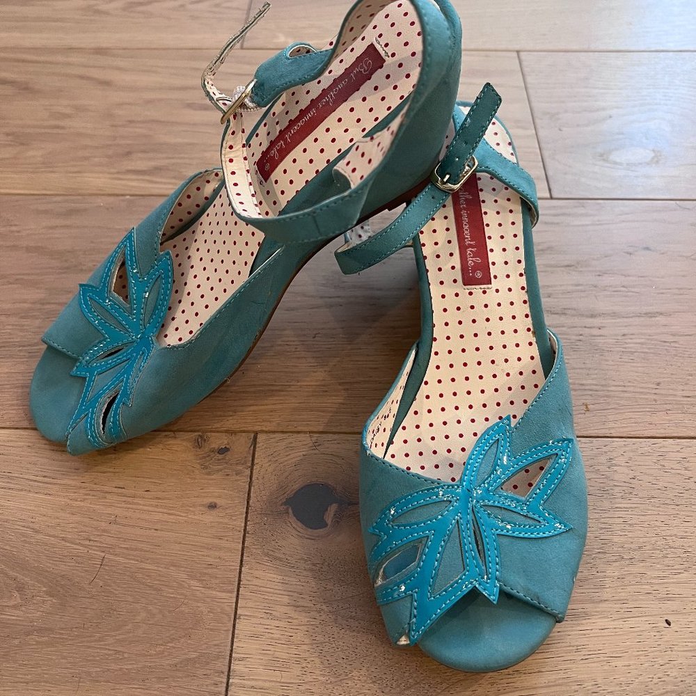 B.A.I.T. (But Another Innocent Tale) Turquoise Retro Wedge Sandals